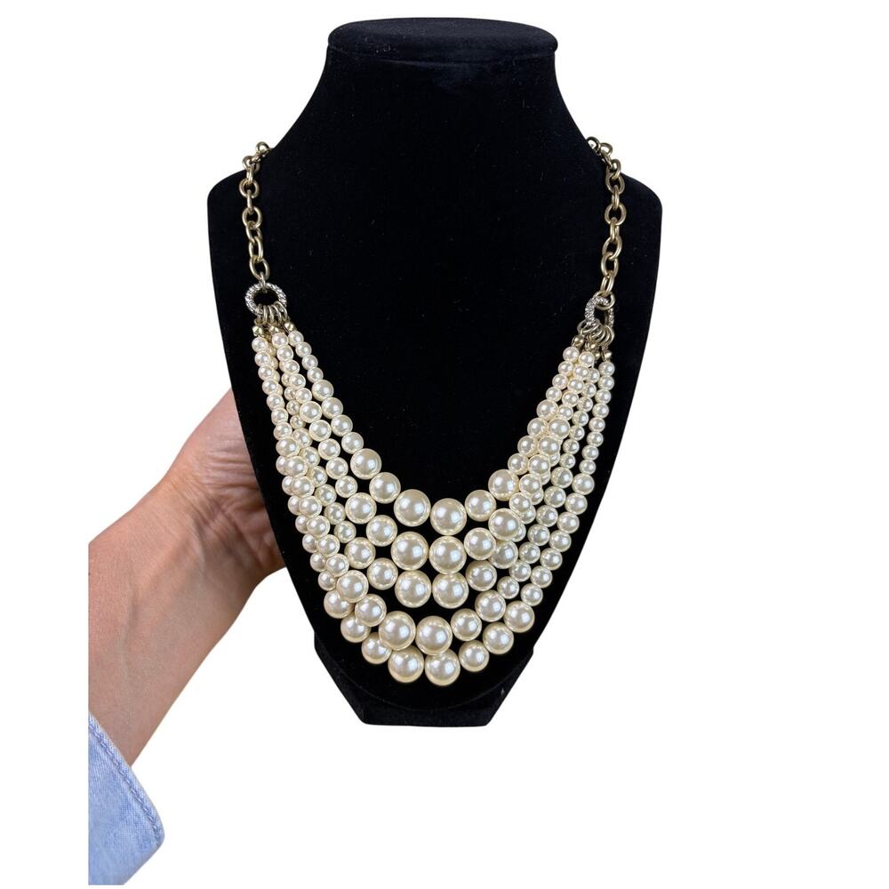 Delta Box Multi Strand Faux Pearl Statement Necklace